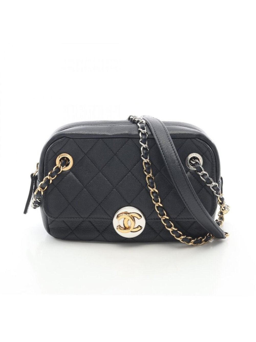 Chanel Shoulder Bag Quilted Navy Leather Circle Coco Chain